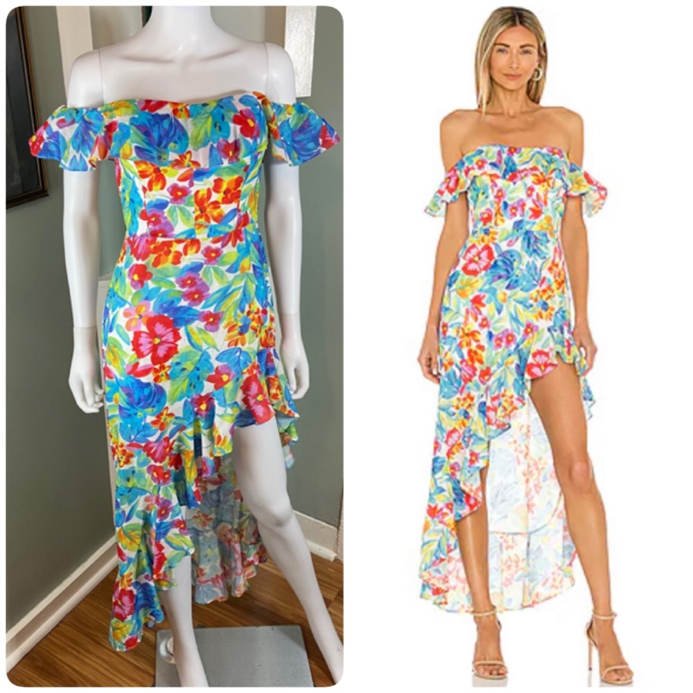 Amanda Uprichard Cozumel Sorrento Strapless Floral Dress High Low Off Shoulder S